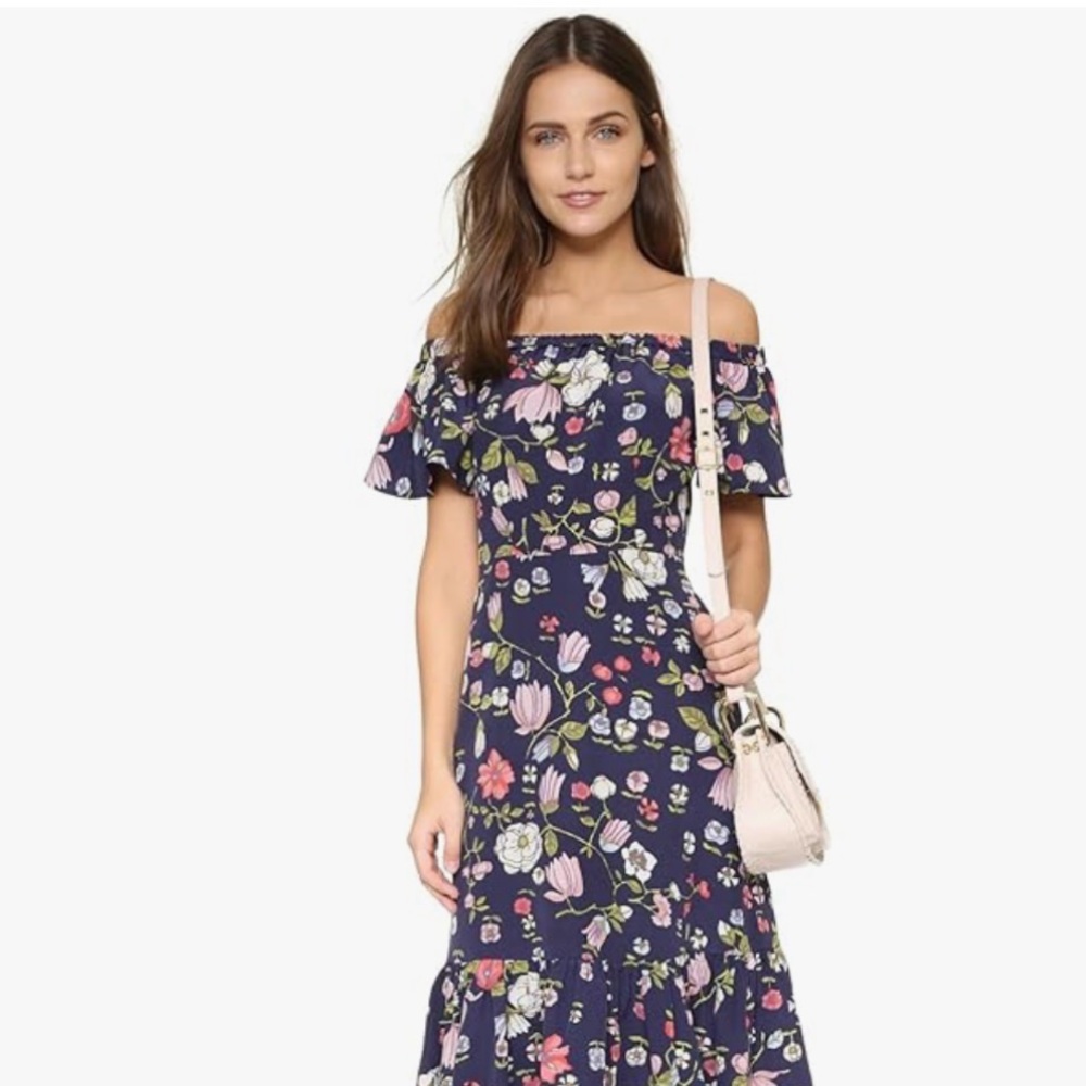 Rebecca Taylor Silk Tapestry Garden Off The Shoulder Midi Dress Sz 4 Spring